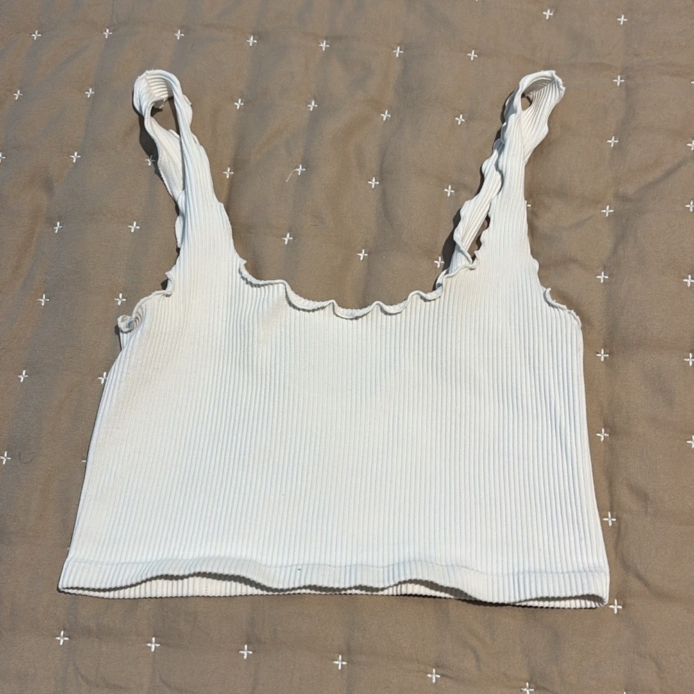 White Ribbed Women's Top